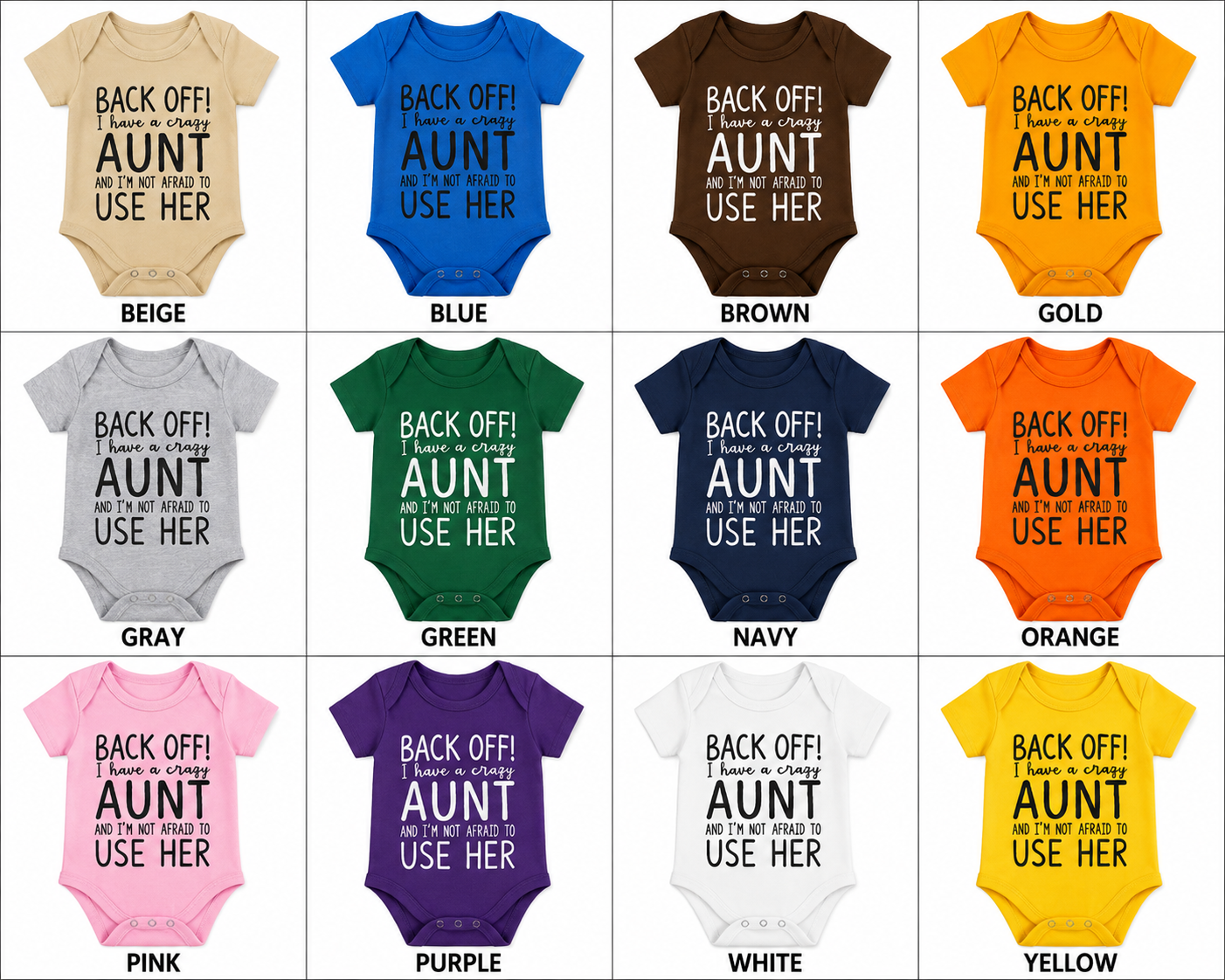 Back Off! I Have a Crazy Aunt Baby Bodysuit | Funny Infant Onesie | Cute Baby Shower Gift